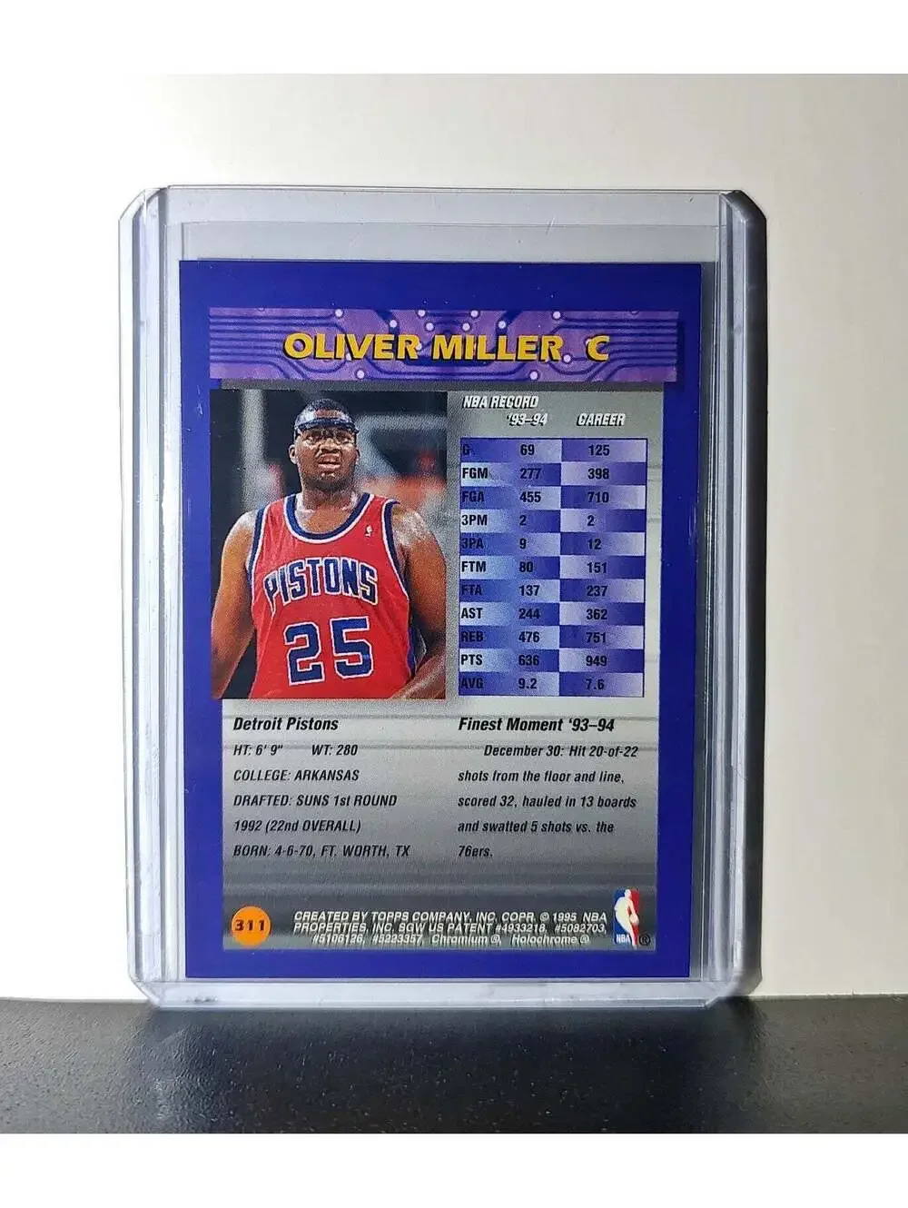 Oliver Miller 1994-95 Topps Finest #311 Basketball Card